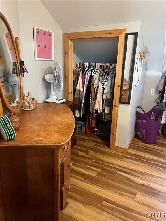 13832 County Route 91, Ellisburg, NY 13605 - bedroom with a closet, vaulted ceiling, and wood finished floors