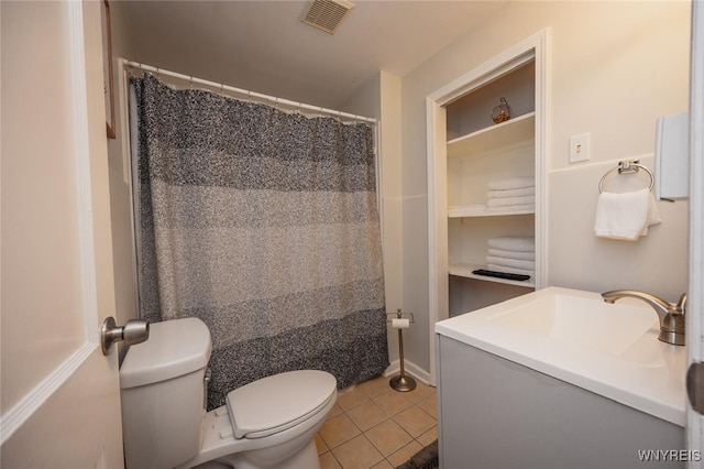 523 76th St, Niagara Falls, NY 14304 - bathroom featuring visible vents, tile patterned floors, vanity, toilet, and a shower with shower curtain