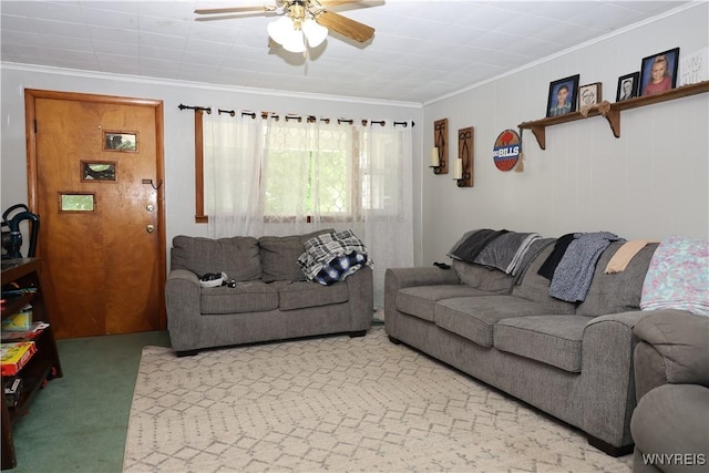 42 Mechanic St, Collins, NY 14070 - living area with ceiling fan, carpet floors, and ornamental molding