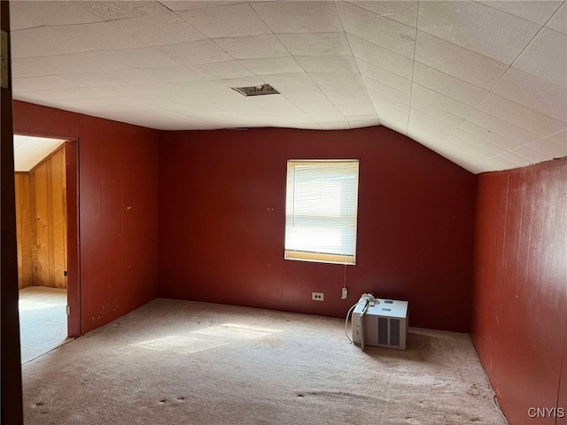 525 Bell Hill Rd, German Flatts, NY 13357 - additional living space with wood walls, vaulted ceiling, and carpet floors