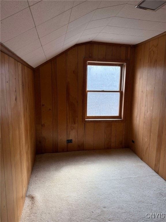 525 Bell Hill Rd, German Flatts, NY 13357 - spare room featuring carpet, wooden walls, and lofted ceiling