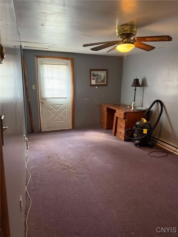 525 Bell Hill Rd, German Flatts, NY 13357 - carpeted office space with ceiling fan and a baseboard radiator