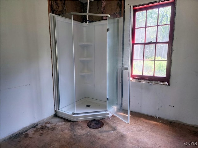620 Albion Cross Rd, Albion, NY 13142 - full bath with a stall shower, concrete flooring, and plenty of natural light