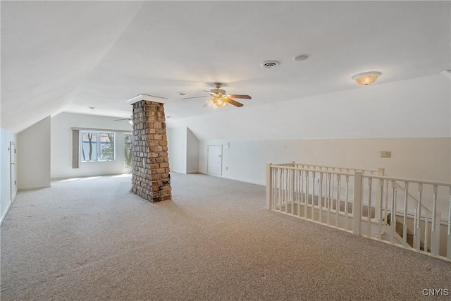 28 Wedgeworth Dr, West Monroe, NY 13167 - additional living space with a ceiling fan, ornate columns, lofted ceiling, carpet, and baseboards