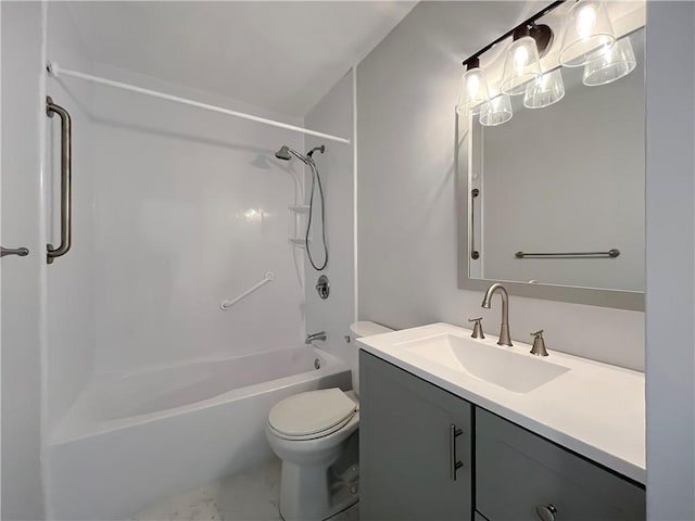 full bath with vanity, bathtub / shower combination, and toilet
