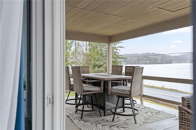 6186 Reservoir Rd, Lebanon, NY 13346 - wooden deck featuring a water view and outdoor dining area