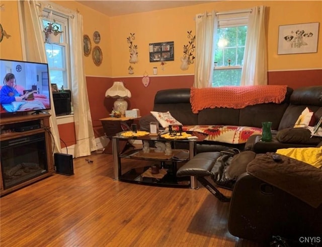 living area with wood finished floors