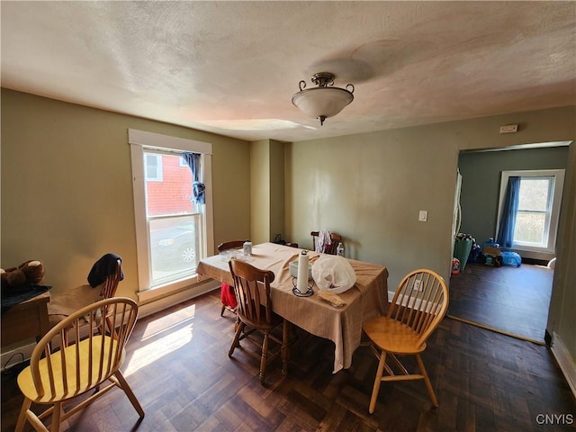903 Milton Ave, Syracuse, NY 13204 - dining space with a textured ceiling, baseboards, and a wealth of natural light