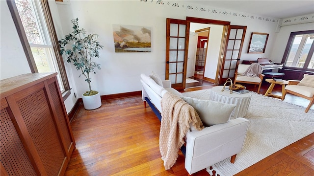 4501 State Route 414, Hector, NY 14818 - living room featuring baseboards, hardwood / wood-style flooring, and french doors