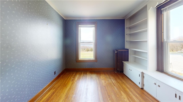 4501 State Route 414, Hector, NY 14818 - spare room with crown molding, wallpapered walls, and light wood-style flooring