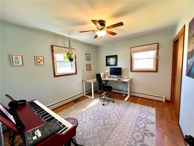 3460 County Road 28, Reading, NY 14891 - office space featuring a baseboard radiator, wood finished floors, baseboards, and ceiling fan