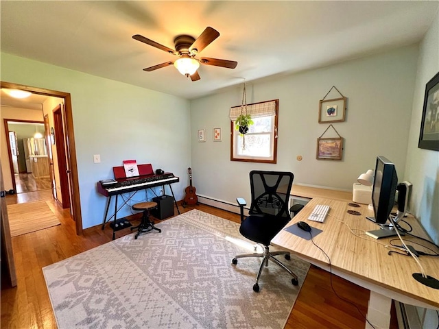 3460 County Road 28, Reading, NY 14891 - office space with a baseboard radiator, baseboards, wood finished floors, and ceiling fan