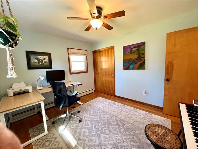 3460 County Road 28, Reading, NY 14891 - office area with baseboards, a ceiling fan, wood finished floors, and baseboard heating