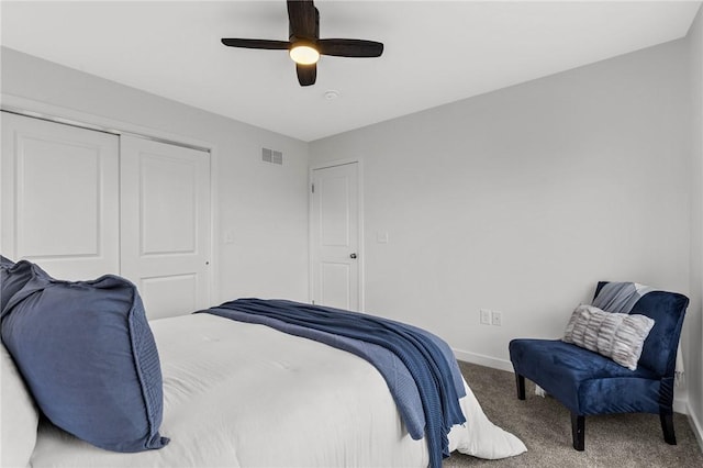 169 S Union St, Rochester, NY 14607 - carpeted bedroom featuring a closet, visible vents, baseboards, and ceiling fan