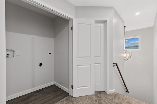 washroom with baseboards, recessed lighting, washer hookup, electric dryer hookup, and laundry area
