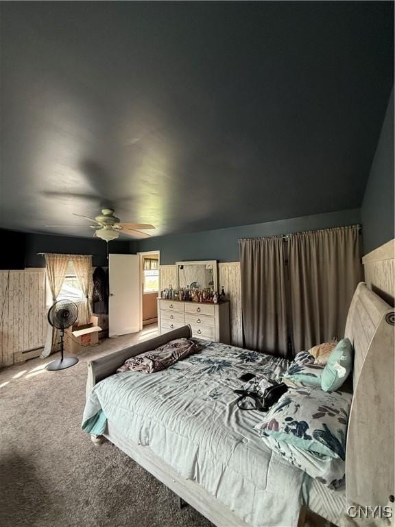carpeted bedroom featuring a ceiling fan