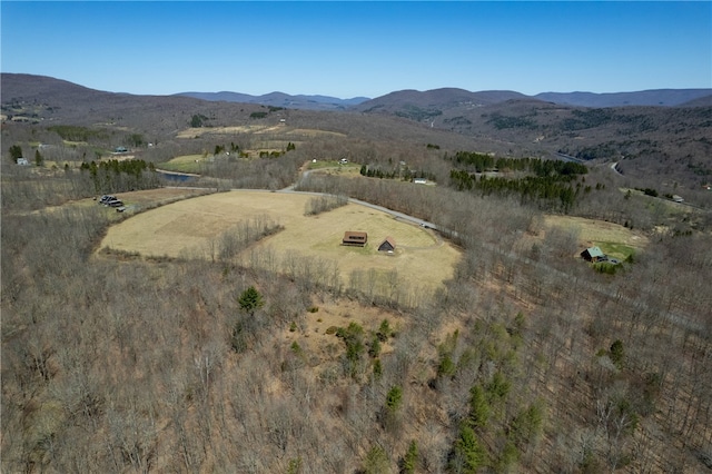 drone / aerial view with a mountain view and a rural view