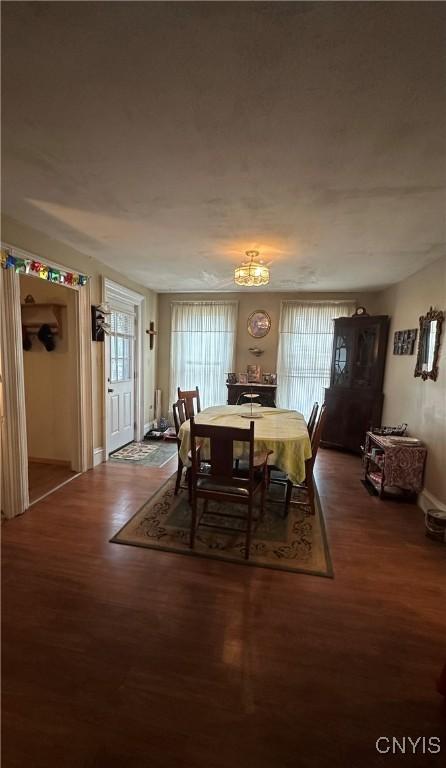 dining room featuring a wealth of natural light, wood finished floors, and baseboards