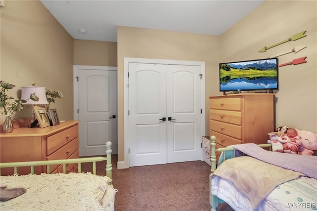 carpeted bedroom featuring a closet