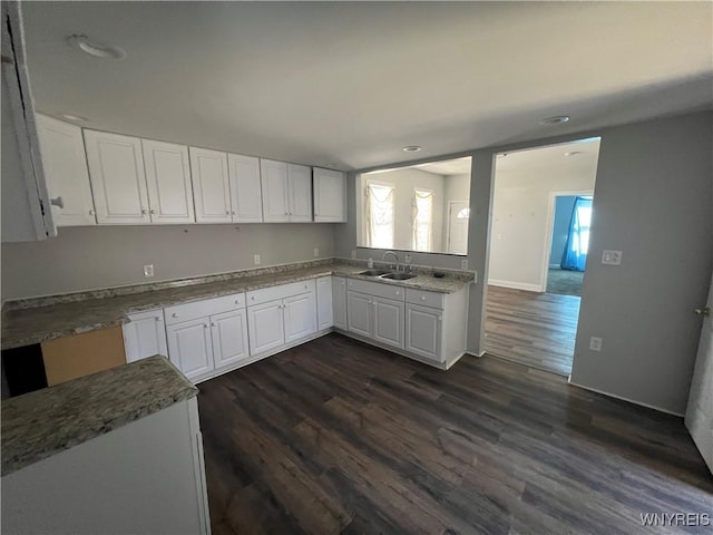 180 Spalding St, Lockport-City, NY 14094 - kitchen with white cabinets, a sink, recessed lighting, and dark wood-style flooring