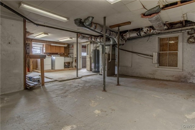 620 W St, Wilna, NY 13619 - basement featuring washing machine and dryer, water heater, heating unit, and a sink