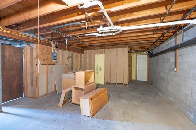 739 Pre Emption Rd, Geneva-City, NY 14456 - unfinished basement with electric panel and concrete block wall