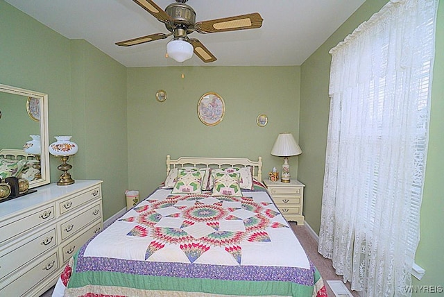 bedroom with carpet floors and ceiling fan