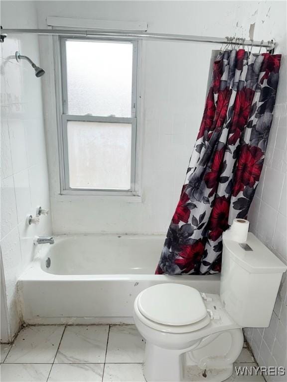 720 Sherman St, Buffalo, NY 14211 - bathroom with shower / tub combo, marble finish floor, and toilet