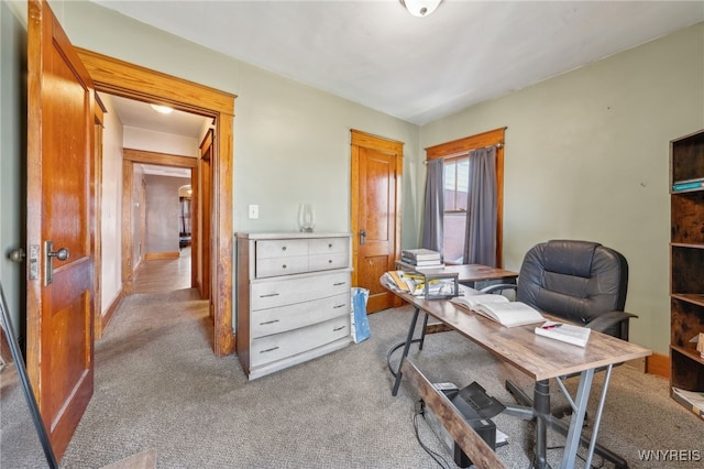 home office with carpet flooring