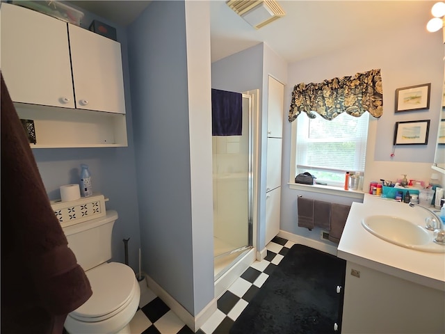 658 Cornell Rd, Elmira-City, NY 14905 - bathroom with toilet, tile patterned floors, visible vents, and a stall shower