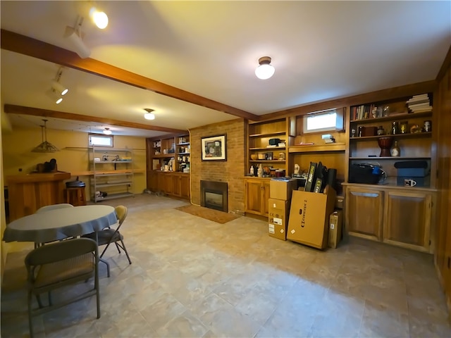 658 Cornell Rd, Elmira-City, NY 14905 - office area featuring a fireplace and beam ceiling