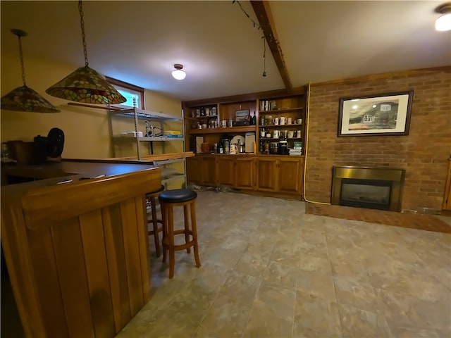 658 Cornell Rd, Elmira-City, NY 14905 - bar with a brick fireplace, pendant lighting, and a dry bar
