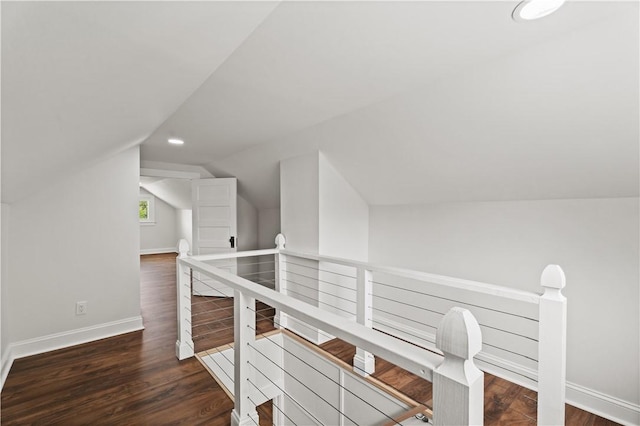 705 W 2nd St, Elmira-City, NY 14905 - interior space featuring wood finished floors, baseboards, lofted ceiling, and an upstairs landing