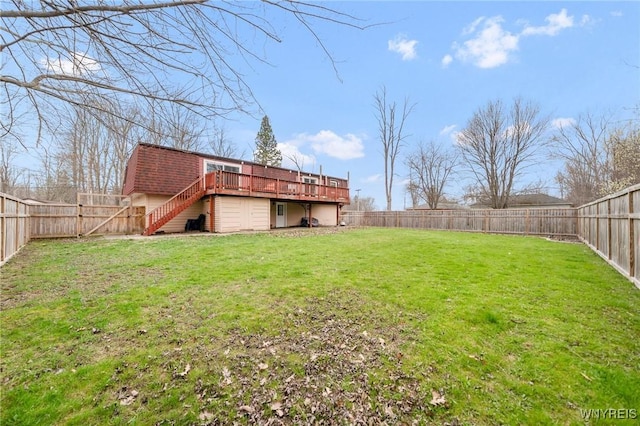 6317 Tonawanda Creek Rd, Lockport-Town, NY 14094 - view of yard featuring stairway, a wooden deck, and a fenced backyard
