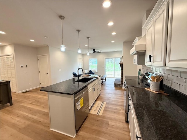 2002 Maes Lndg, Canandaigua-Town, NY 14424 - kitchen featuring a ceiling fan, a sink, stainless steel range with electric cooktop, dishwasher, and light wood-style flooring