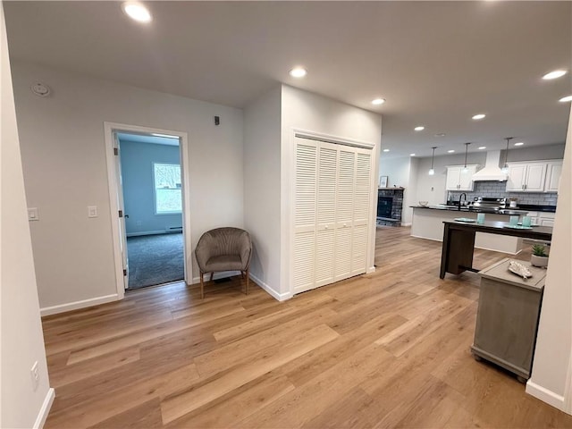 2002 Maes Lndg, Canandaigua-Town, NY 14424 - kitchen with baseboards, custom exhaust hood, and recessed lighting
