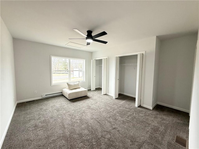 2002 Maes Lndg, Canandaigua-Town, NY 14424 - carpeted bedroom featuring baseboards, multiple closets, baseboard heating, and visible vents