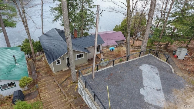 exterior space with a water view