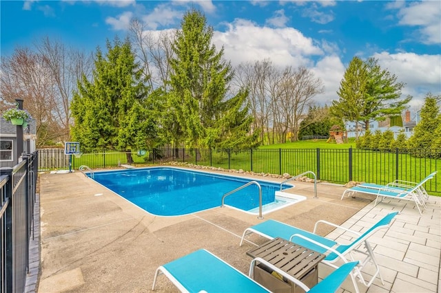 view of pool with fence, a patio, and a fenced in pool