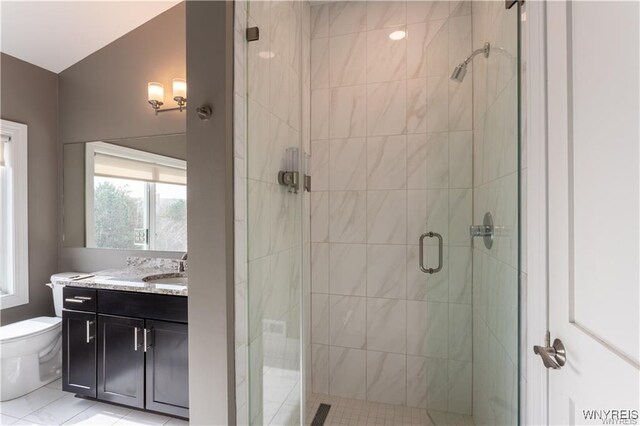 35 Ojibwa Cir, Buffalo, NY 14202 - bathroom featuring tile patterned flooring, a shower stall, toilet, and vanity