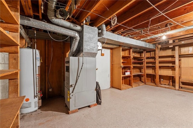 unfinished below grade area with gas water heater