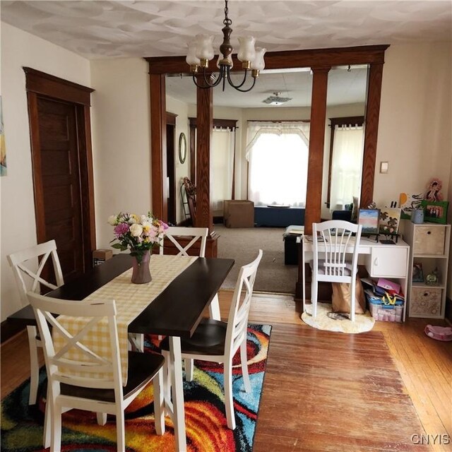 417 Otsego St, German Flatts, NY 13357 - dining space with wood finished floors and a chandelier