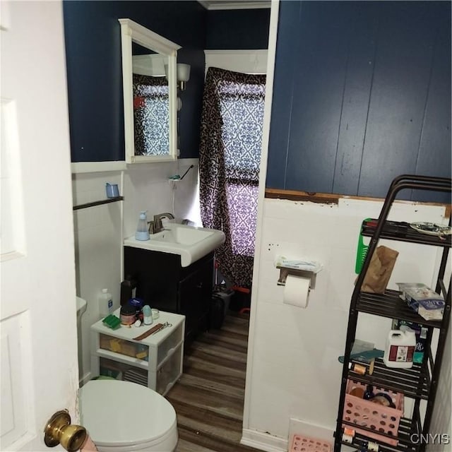 417 Otsego St, German Flatts, NY 13357 - bathroom with toilet, vanity, and wood finished floors