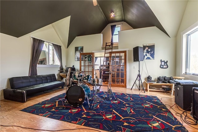 4872 Bedford Dr, Canandaigua-Town, NY 14424 - game room featuring vaulted ceiling and wood finished floors