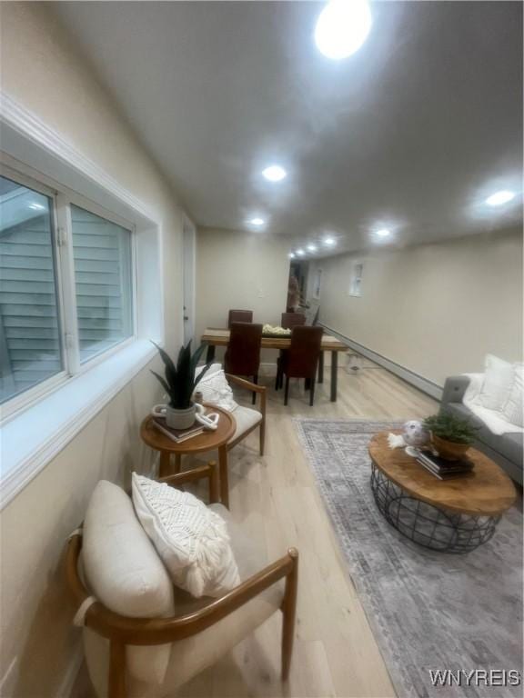 interior space with recessed lighting and light wood finished floors