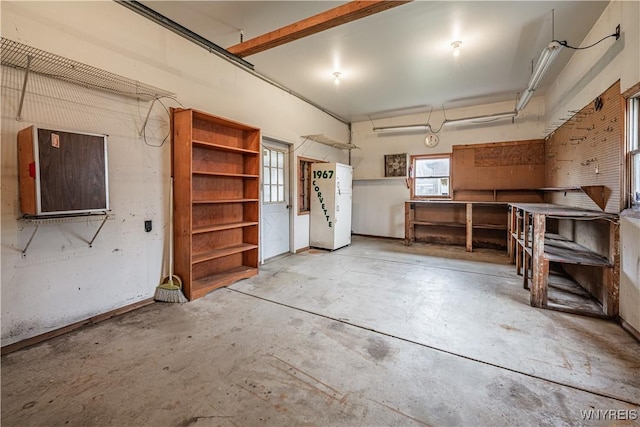 basement with a workshop area