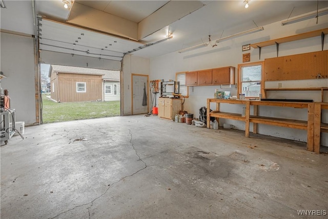 garage featuring a workshop area
