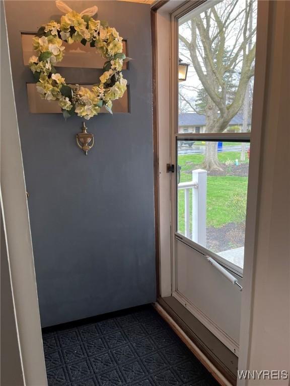 doorway to outside featuring dark floors