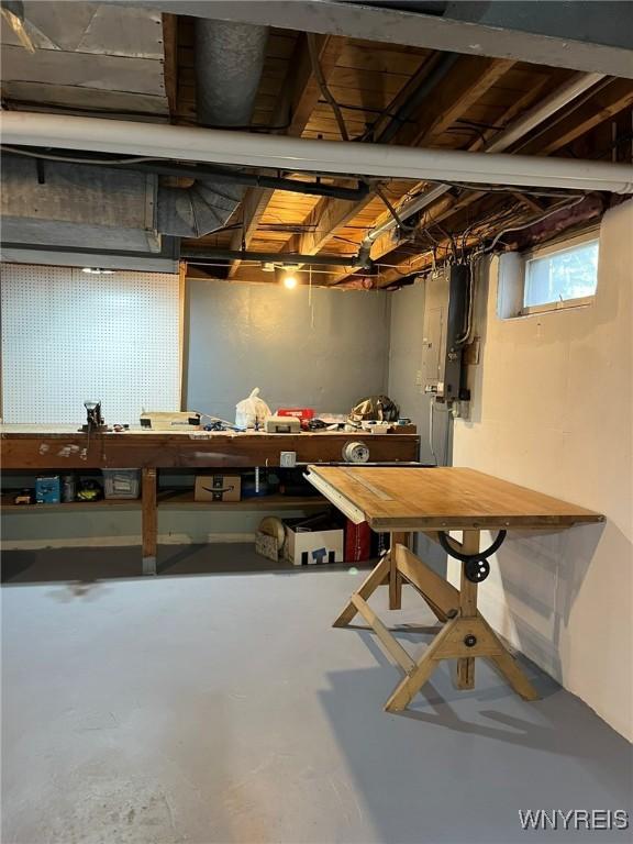 below grade area featuring a workshop area