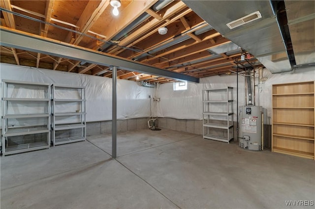 below grade area with gas water heater and visible vents